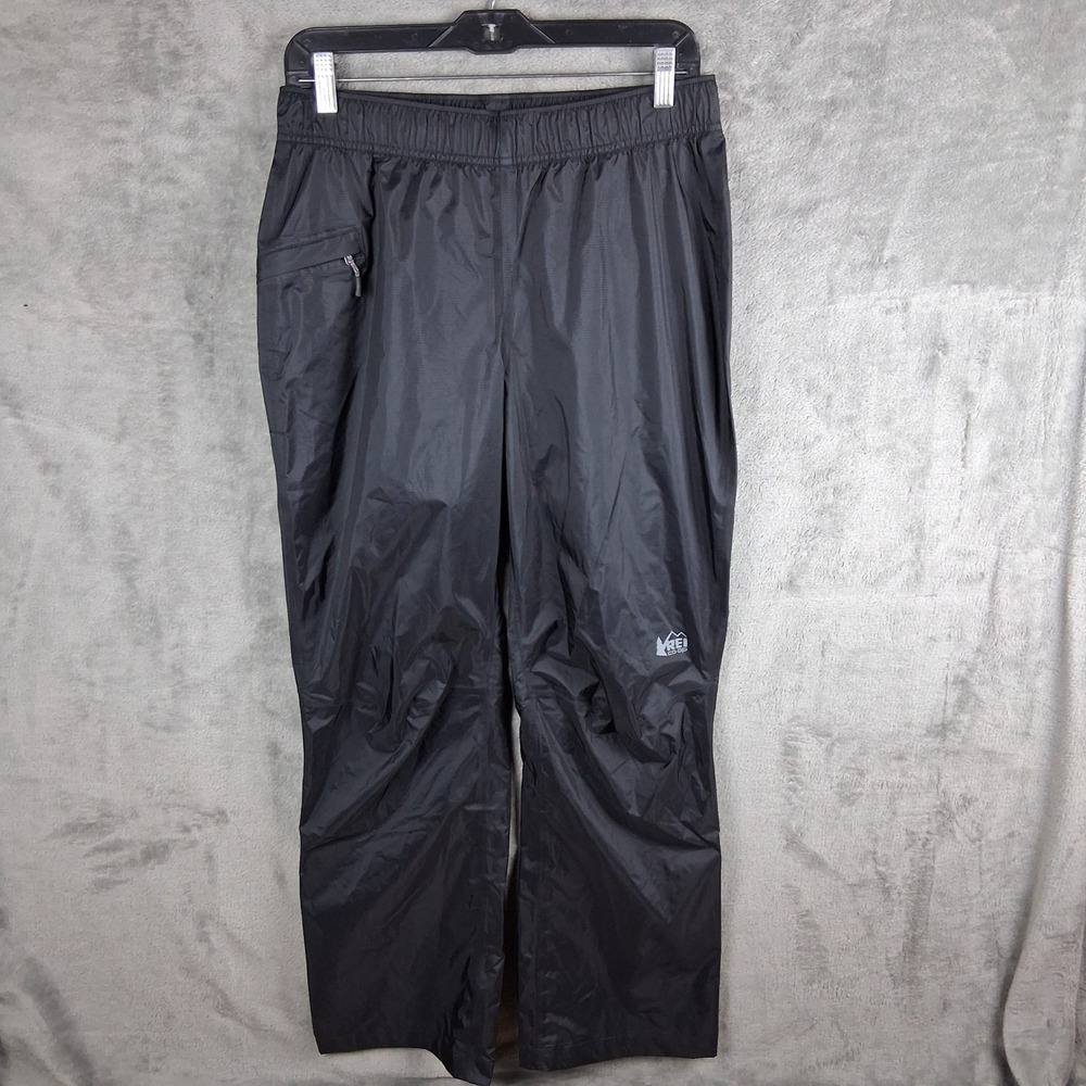REI Co-op Essential Rain Pants Mens Small Black Ripstop Relaxed Ankle Zip 137553